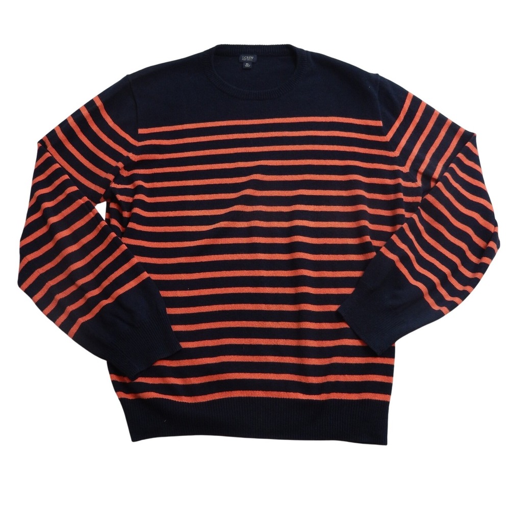 J‎ Crew Men's Navy Orange Striped Crewneck Sweater Pullover Size XL